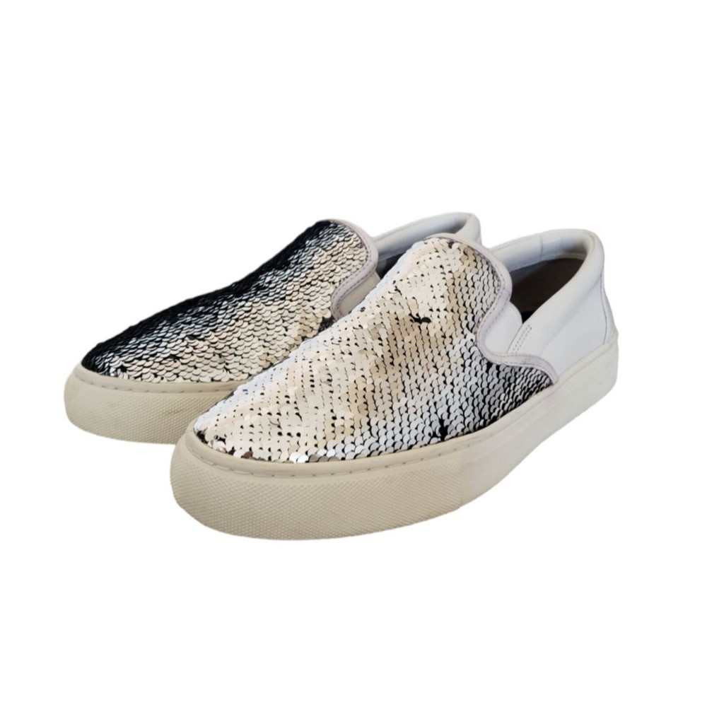 Tory Burch Carter Sequin Slip On Sneaker White Women's Size 8M MSRP $258